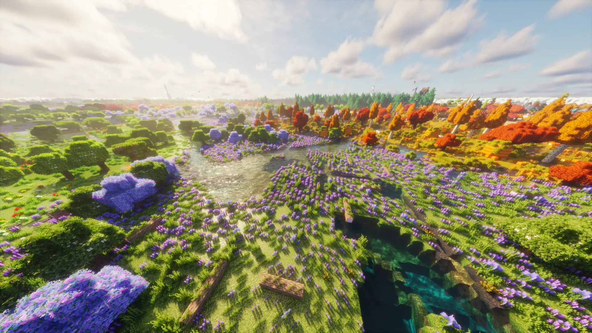 Purple flower fields from above – Minecraft RTX texture pack | OmniRTX