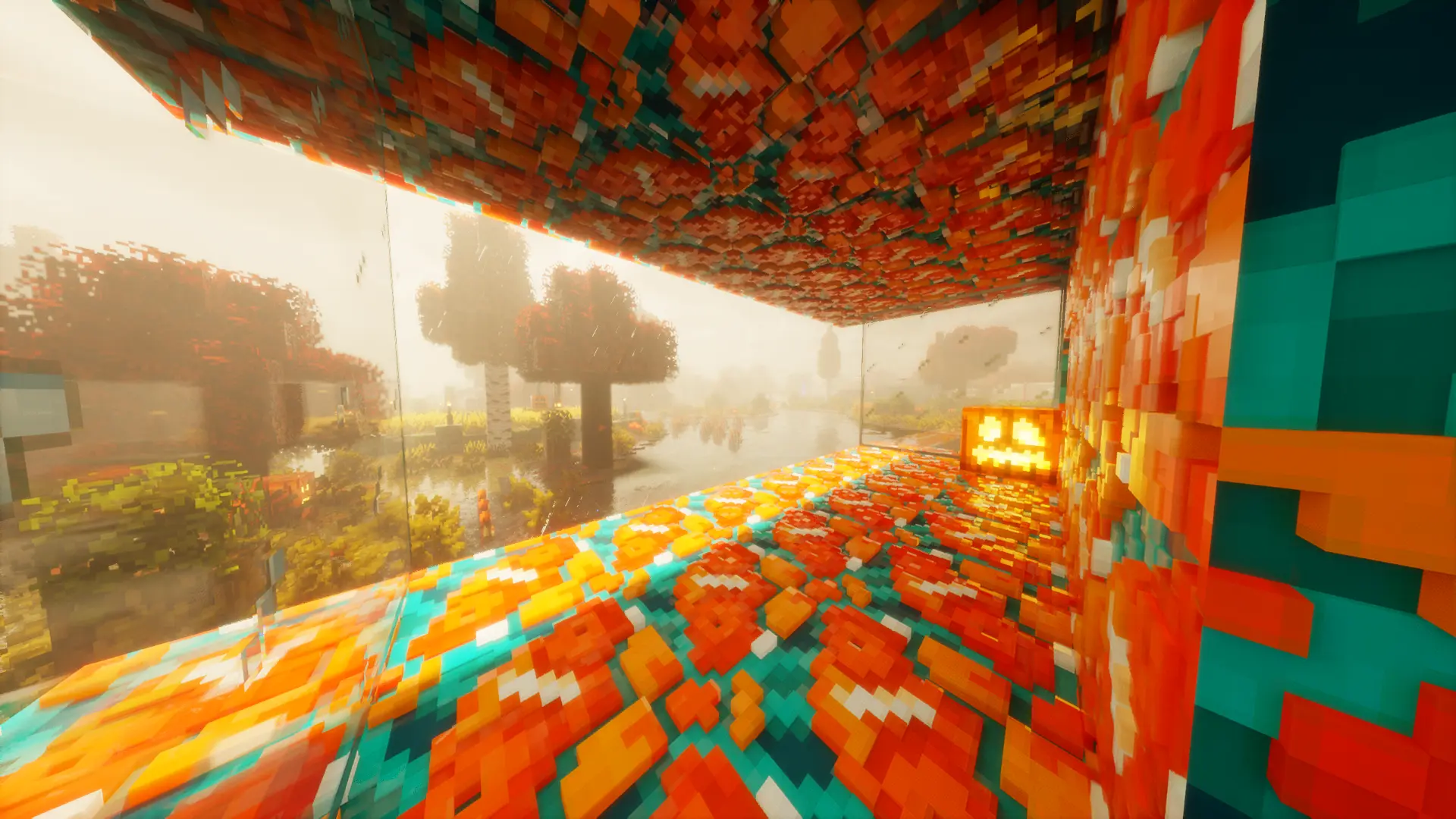 Orange and teal room at bright afternoon – Minecraft ray tracing texture pack | OmniRTX