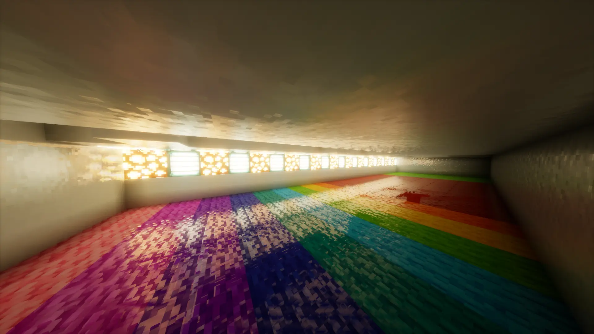 Rainbow wool floor catching ray traced sunlight – Minecraft RTX | OmniRTX