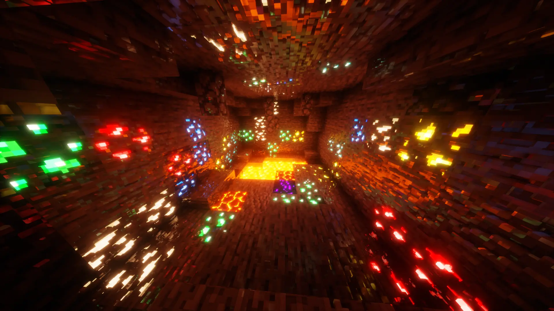 Ore cave with emissive redstone and gems – ray tracing texture pack | OmniRTX
